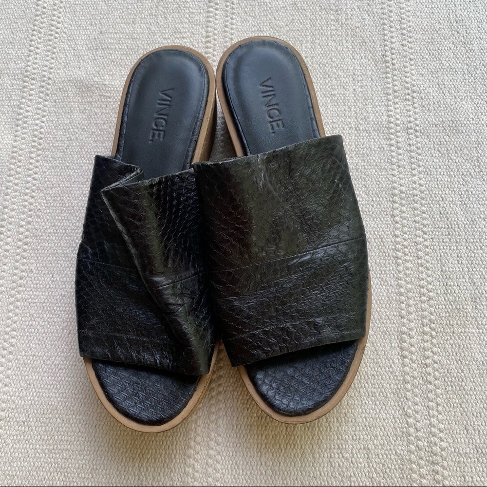 Vince Black Leather Slide Sandals